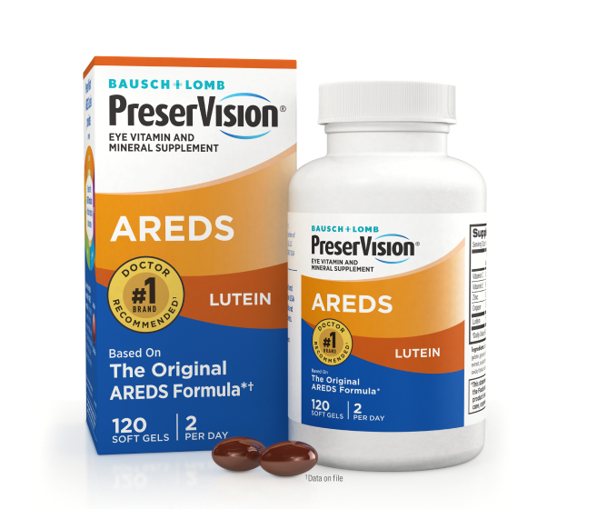  PreserVision AREDS Lutein package  and bottle with two gels at the base