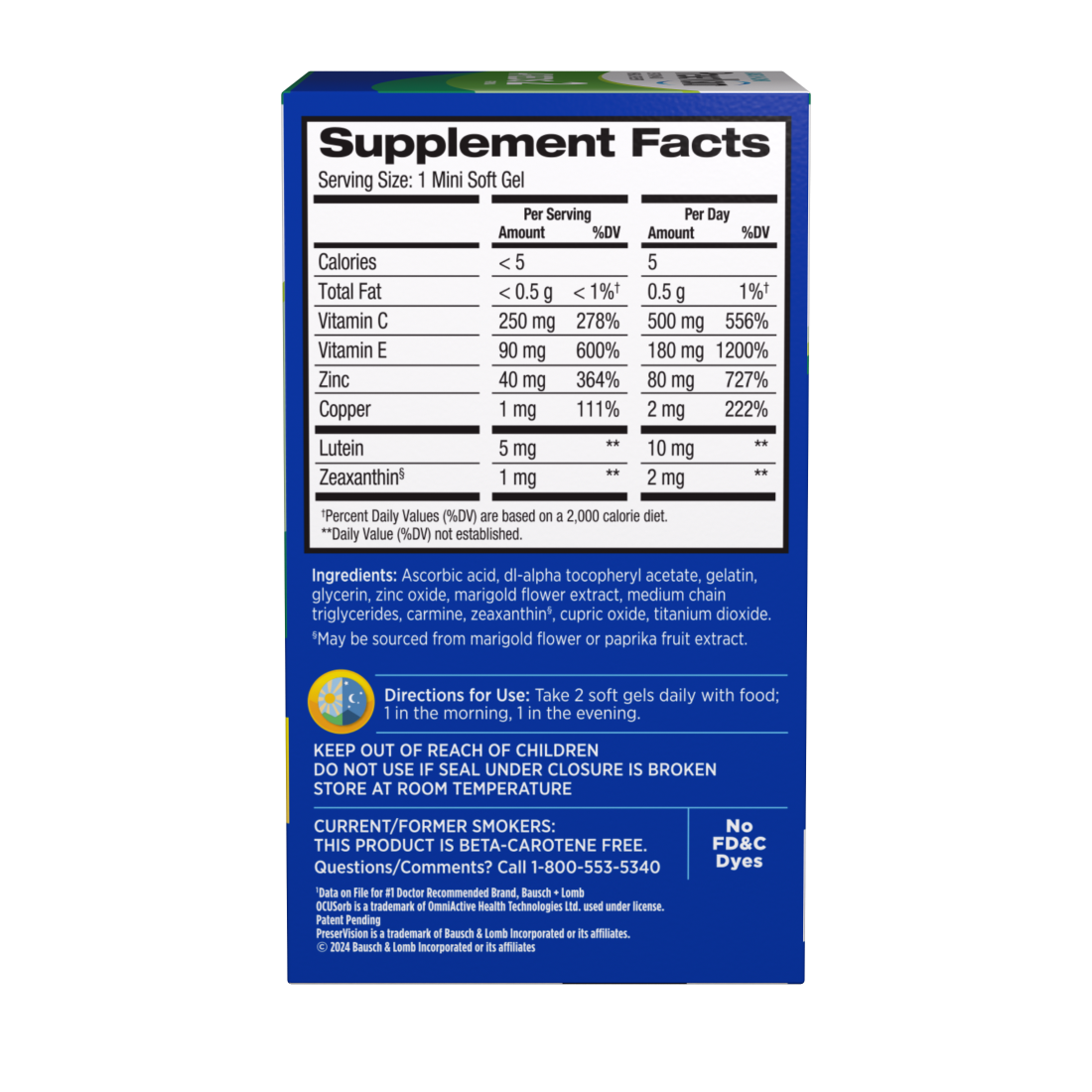 Supplement facts of PreserVision MiniGels