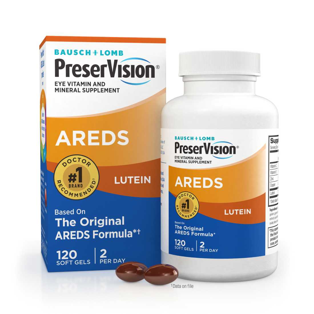 PreserVision Lutein package and bottle with two gels at the base