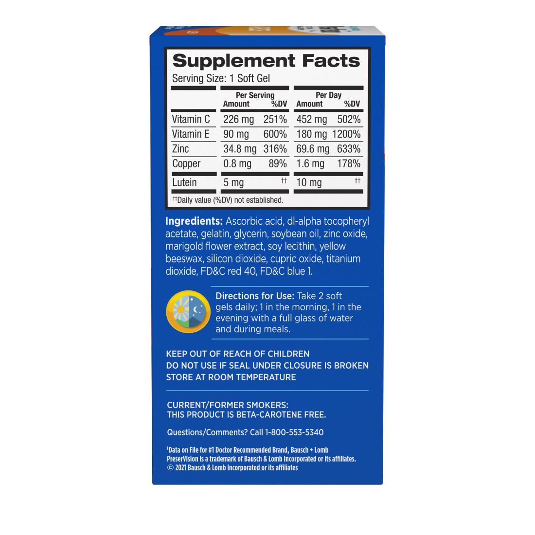 Supplement facts of PreserVision Lutein Formula Soft Gels